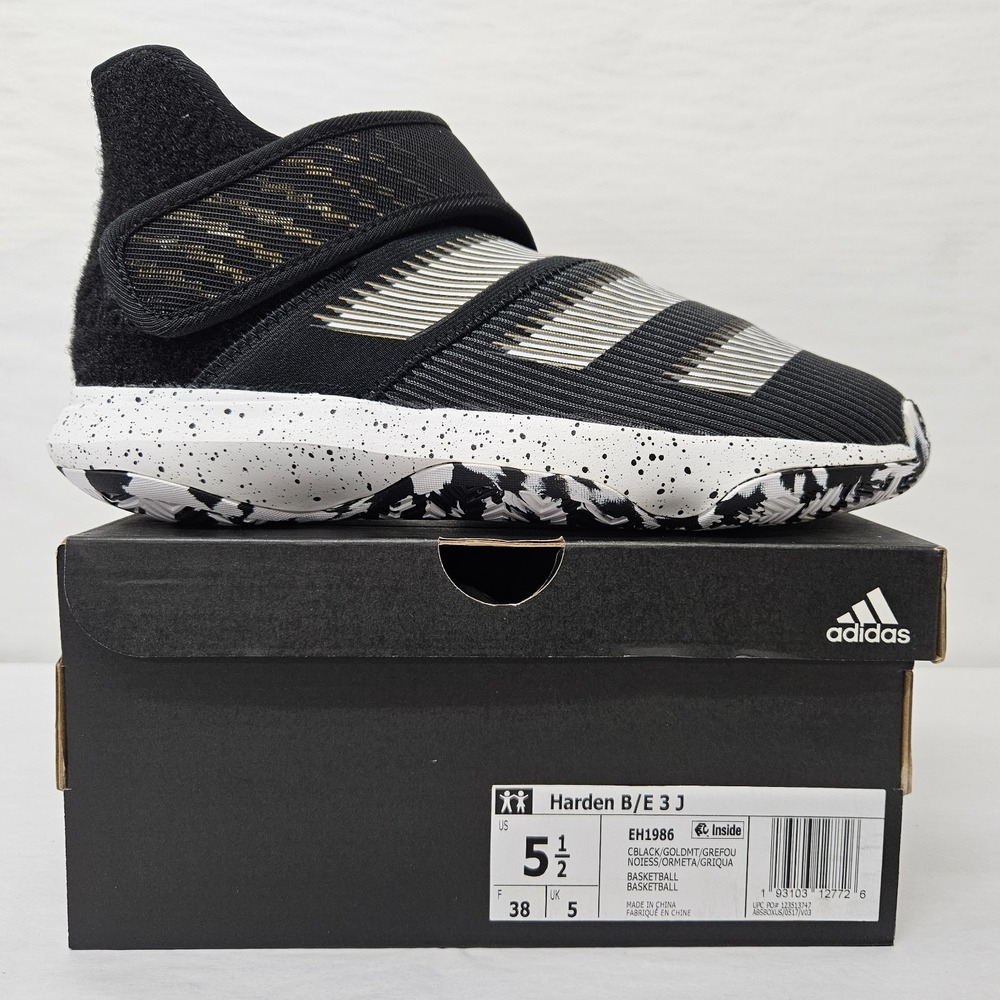 Adidas Harden B/E 3 J Basketball Shoes EH1986 Black White Gold Kids Size 5.5
